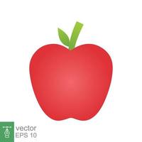 Red apple icon. Simple flat style. Fresh apple fruit with leaves, green leaf, glossy, food concept. Vector illustration isolated on white background. EPS 10.