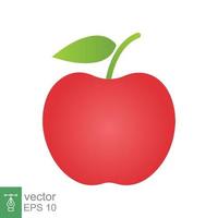 Red apple icon. Simple flat style. Fresh apple fruit with leaves, green leaf, glossy, food concept. Vector illustration isolated on white background. EPS 10.