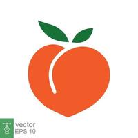 Peach icon. Simple flat style. Fresh orange peaches with green leaves, tropical fruit, organic, leaf, healthy food concept. Vector illustration isolated on white background. EPS 10.