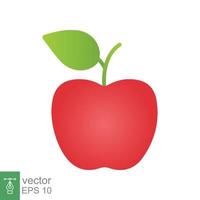 Red apple icon. Simple flat style. Fresh apple fruit with leaves, green leaf, glossy, food concept. Vector illustration isolated on white background. EPS 10.