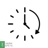 Passage of time icon. Simple outline style. Clock with round arrow, countdown timer, clockwise, flat design, circle clock line symbol. Vector illustration isolated on white background. EPS 10.