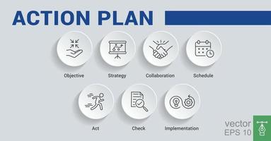 Action plan banner web icon for business and marketing. objective, strategy, Collaboration, Schedule, Plan and implementation. Minimal vector infographic. EPS 10.