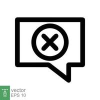 Cancel comment icon. Simple flat style. Remove, delete chat box, speech bubble with cross symbol, communication concept. Vector illustration isolated on white background. EPS 10.