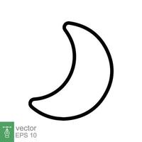 Moon icon. Simple outline style. Half moon, crescent, moon star, light, flat design, night sleep time concept. Thin line vector illustration isolated on white background. EPS 10.