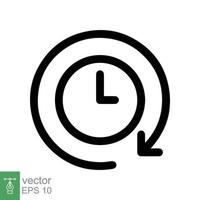 Passage of time icon. Simple outline style. Clock with round arrow, countdown timer, clockwise, flat design, circle clock line symbol. Vector illustration isolated on white background. EPS 10.