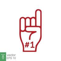 Number 1 foam glove icon. Red number one fan hand glove. Simple flat style. Fan logo hand with finger raised. Vector illustration isolated on white background. EPS 10.