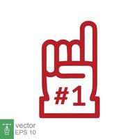 Number 1 foam glove icon. Red number one fan hand glove. Simple flat style. Fan logo hand with finger raised. Vector illustration isolated on white background. EPS 10.