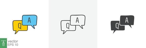 FAQ, questions and answers icon. Line, glyph and filled outline colorful version, Q and A speech outline and filled sign. Symbol, logo illustration. Different style icons set vector graphics. EPS 10.