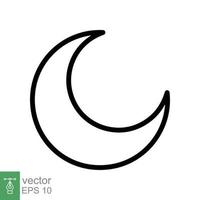 Moon icon. Simple outline style. Half moon, crescent, moon star, light, flat design, night sleep time concept. Thin line vector illustration isolated on white background. EPS 10.