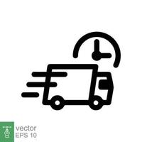 icono de camión de entrega rápida. estilo de esquema simple. pedido, envío gratuito, transporte urgente, furgoneta, rapidez, mudanza rápida. ilustración de vector de símbolo de línea aislada sobre fondo blanco eps 10.