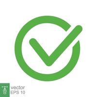 Green check mark icon. Simple flat style. Tick sign, checklist, right symbol, correct, ok, checkmark, agree, approved concept. Vector illustration isolated on white background. EPS 10.