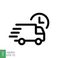 icono de camión de entrega rápida. estilo de esquema simple. pedido, envío gratuito, transporte urgente, furgoneta, rapidez, mudanza rápida. ilustración de vector de símbolo de línea aislada sobre fondo blanco eps 10.