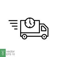 Fast delivery truck icon. Simple outline style. Order, free shipment, express transport, van, speed, quick move. Line symbol vector illustration isolated on white background EPS 10.