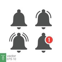 Message bell icon set. Simple flat style. Alert ringing, notice, notification, doorbell symbol for social media, subscriber alarm concept. Vector illustration isolated on white background. EPS 10.