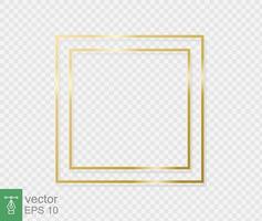 Golden border frame with light shadow and light affects. Gold decoration in minimal style. Graphic metal foil element in geometric thin line rectangle shape. Vector illustration EPS 10.