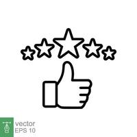 icono de revisión del cliente. estilo de esquema simple. Tasa de 5 estrellas, calificación de calidad, símbolo de línea de cinco estrellas, mejor servicio, satisfacción del cliente. ilustración vectorial aislado sobre fondo blanco. eps 10. vector