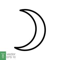Moon icon. Simple outline style. Half moon, crescent, moon star, light, flat design, night sleep time concept. Thin line vector illustration isolated on white background. EPS 10.