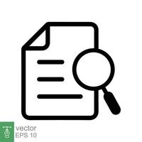 Case study icon. Simple outline style. Magnifying document, research, report, paper with find glass, search concept. Line vector illustration isolated on white background. EPS 10.