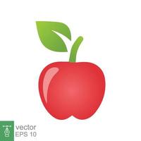 Red apple icon. Simple flat style. Fresh apple fruit with leaves, green leaf, glossy, food concept. Vector illustration isolated on white background. EPS 10.