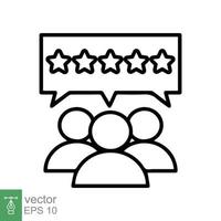 icono de revisión del cliente. estilo de esquema simple. Tasa de 5 estrellas, calificación de calidad, símbolo de línea de cinco estrellas, mejor servicio, satisfacción del cliente. ilustración vectorial aislado sobre fondo blanco. eps 10. vector