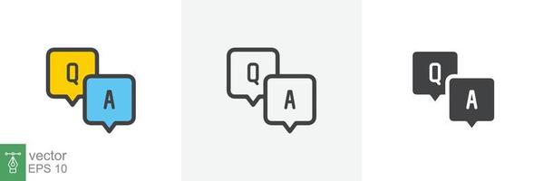 FAQ, questions and answers icon. Line, glyph and filled outline colorful version, Q and A speech outline and filled sign. Symbol, logo illustration. Different style icons set vector graphics. EPS 10.