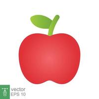 Red apple icon. Simple flat style. Fresh apple fruit with leaves, green leaf, glossy, food concept. Vector illustration isolated on white background. EPS 10.