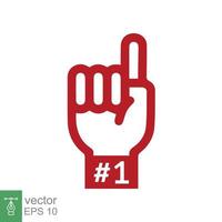 Number 1 foam glove icon. Red number one fan hand glove. Simple flat style. Fan logo hand with finger raised. Vector illustration isolated on white background. EPS 10.