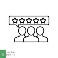 icono de revisión del cliente. estilo de esquema simple. Tasa de 5 estrellas, calificación de calidad, símbolo de línea de cinco estrellas, mejor servicio, satisfacción del cliente. ilustración vectorial aislado sobre fondo blanco. eps 10. vector