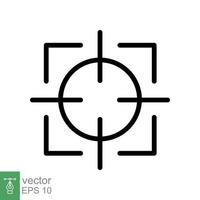Focus target icon. Focus camera lens, square frame shot screen with cross symbol, photo concept. Simple outline style. Line vector illustration design isolated on white background. EPS 10.