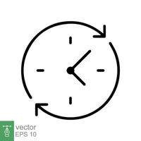 Passage of time icon. Simple outline style. Clock with round arrow, countdown timer, clockwise, flat design, circle clock line symbol. Vector illustration isolated on white background. EPS 10.