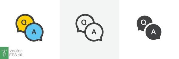 FAQ, questions and answers icon. Line, glyph and filled outline colorful version, Q and A speech outline and filled sign. Symbol, logo illustration. Different style icons set vector graphics. EPS 10.