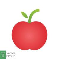 Red apple icon. Simple flat style. Fresh apple fruit with leaves, green leaf, glossy, food concept. Vector illustration isolated on white background. EPS 10.