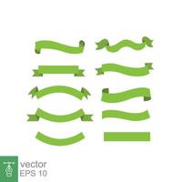 Big green ribbons set. Curve, rolled, curl, peel, empty, blank, banner template. Simple flat style. Green mint with shadow. Vector illustration isolated on white background. EPS 10.