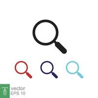 Magnifying glass or search icon. Simple flat style. Lupe lens, find, look, seek, zoom tool, enlarge, search button concept. Vector illustration isolated on white background. EPS 10.