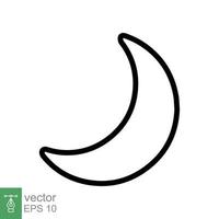 Moon icon. Simple outline style. Half moon, crescent, moon star, light, flat design, night sleep time concept. Thin line vector illustration isolated on white background. EPS 10.