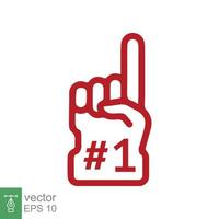 Number 1 foam glove icon. Red number one fan hand glove. Simple flat style. Fan logo hand with finger raised. Vector illustration isolated on white background. EPS 10.