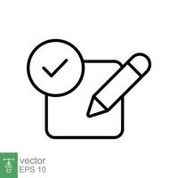 Result icon. Task done, clipboard with pencil and checkmark, complete concept. Thin line vector illustration design on white background. EPS 10.