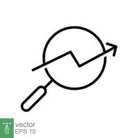 Analysis icon. Simple outline style. Chart, report graph or sales growth sign in magnifying glass. Statistic data symbol. Thin line vector illustration isolated on white background. EPS 10.