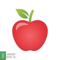 Red apple icon. Simple flat style. Fresh apple fruit with leaves, green leaf, glossy, food concept. Vector illustration isolated on white background. EPS 10.