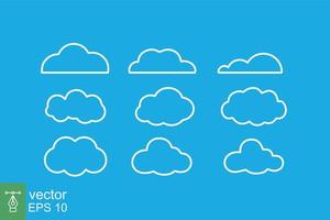 Set of vector cloud icon. Simple outline style. Abstract, decoration element, set of sky symbol, nature concept. Thin line vector illustration isolated on blue background. EPS 10.