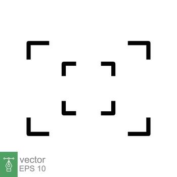 icono de objetivo de enfoque. lente de cámara de enfoque, pantalla de captura de marco cuadrado con símbolo de cruz, concepto de fotografía. estilo de esquema simple. diseño de ilustración de vector de línea aislado sobre fondo blanco. eps 10.