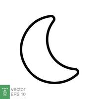 Moon icon. Simple outline style. Half moon, crescent, moon star, light, flat design, night sleep time concept. Thin line vector illustration isolated on white background. EPS 10.