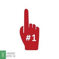Number 1 foam glove icon. Red number one fan hand glove. Simple flat style. Fan logo hand with finger raised. Vector illustration isolated on white background. EPS 10.
