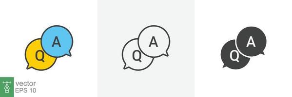 FAQ, questions and answers icon. Line, glyph and filled outline colorful version, Q and A speech outline and filled sign. Symbol, logo illustration. Different style icons set vector graphics. EPS 10.