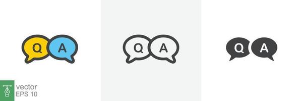 FAQ, questions and answers icon. Line, glyph and filled outline colorful version, Q and A speech outline and filled sign. Symbol, logo illustration. Different style icons set vector graphics. EPS 10.