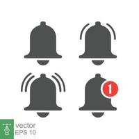 Message bell icon set. Simple flat style. Alert ringing, notice, notification, doorbell symbol for social media, subscriber alarm concept. Vector illustration isolated on white background. EPS 10.