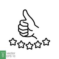 icono de revisión del cliente. estilo de esquema simple. Tasa de 5 estrellas, calificación de calidad, símbolo de línea de cinco estrellas, mejor servicio, satisfacción del cliente. ilustración vectorial aislado sobre fondo blanco. eps 10. vector