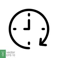 Passage of time icon. Simple outline style. Clock with round arrow, countdown timer, clockwise, flat design, circle clock line symbol. Vector illustration isolated on white background. EPS 10.