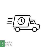 icono de camión de entrega rápida. estilo de esquema simple. pedido, envío gratuito, transporte urgente, furgoneta, rapidez, mudanza rápida. ilustración de vector de símbolo de línea aislada sobre fondo blanco eps 10.