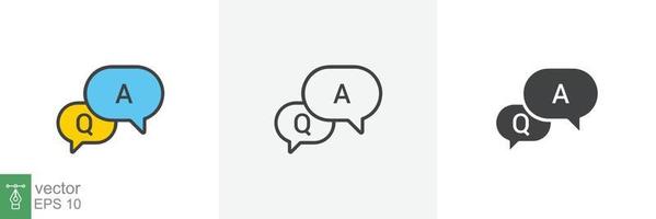 FAQ, questions and answers icon. Line, glyph and filled outline colorful version, Q and A speech outline and filled sign. Symbol, logo illustration. Different style icons set vector graphics. EPS 10.